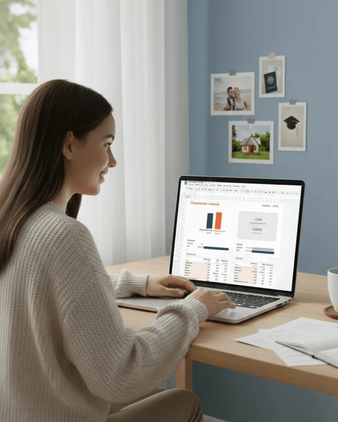 Pessoa tranquila organizando finanças