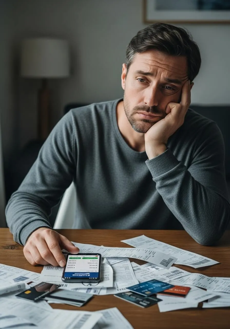 Pessoa preocupada com contas e finanças